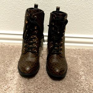 brown printed boots by GBG Los Angeles